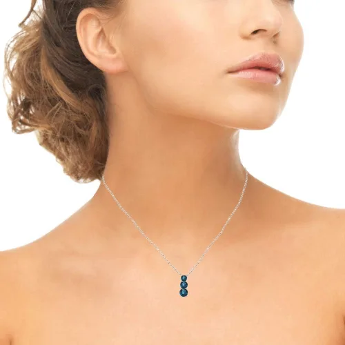 Vista 3 de B. BRILLIANT Collar de plata de ley con piedra natal para mujer, piedra preciosa auténtica o sintética, colgante redondo de 3 piedras de viaje