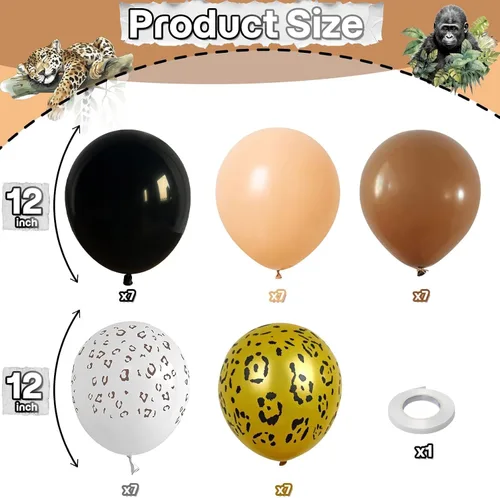 Vista 2 de Globos con estampado de guepardo para decoraciones de cumpleaños, 30 cm, globos de látex con estampado de leopardo en colores negro, marrón