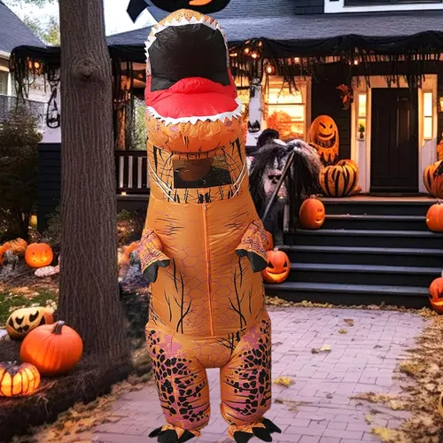 Vista 5 de Inflatable Dinosaur Costume for Adult and Kid,Blow Up Dinosaur Costume for Halloween Cosplay Party,Fancy T-rex Costume Outfit