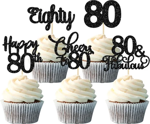 Vista 64 de Paquete de 30 adornos para cupcakes con purpurina de doble dígito para cumpleaños de 10 años, para cumpleaños, aniversario, fiesta, suministros