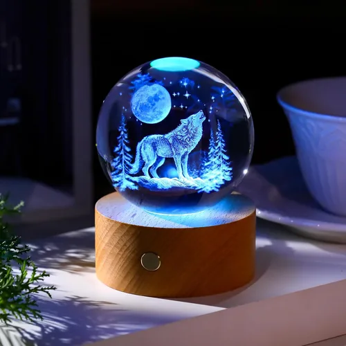 Vista 5 de Ornalrist 3D Wolf Gifts 3.15in Crystal Ball Decor Figurine for Women Men