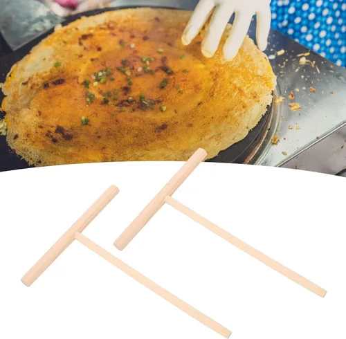 Vista 4 de Fdit Esparcidor de masa en forma de T, 2 espátulas redondas de madera en forma de T, para crepé, para uso en cocina