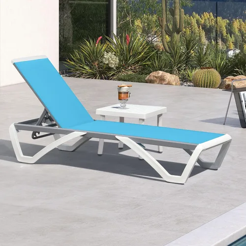 Vista 53 de PURPLE LEAF Juego de 3 tumbonas para patio con brazo y mesa, plástico Caqui