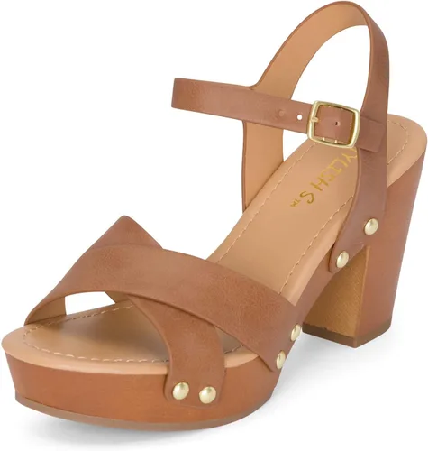 Vista 3 de STYLISH S SHIFT - Sandalias de tacón de plataforma de madera sintética con correa de tobillo y puntera abierta para mujer