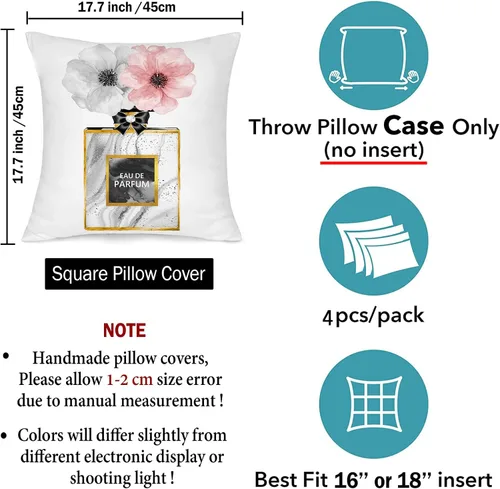 Vista 6 de Juego de 4 fundas de almohada de 18 x 18 pulgadas, bonitas fundas de almohada decorativas a la moda, fundas de almohada para cama, sofá, fundas