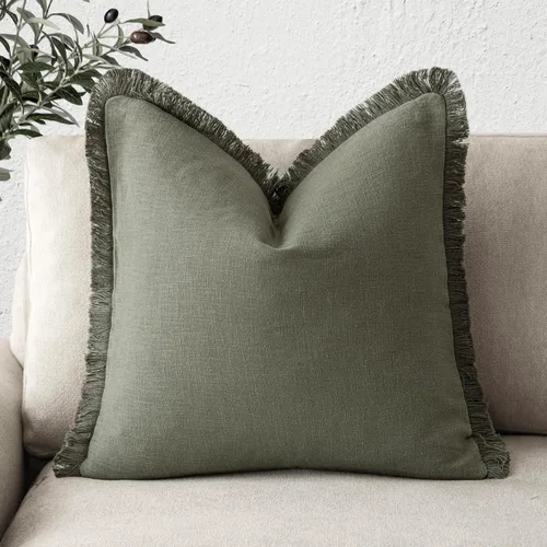 Vista 27 de Foindtower Fundas de almohada decorativas de lino con flecos, acogedora funda de cojín bohemia estilo farmhouse con borlas, funda de almohada