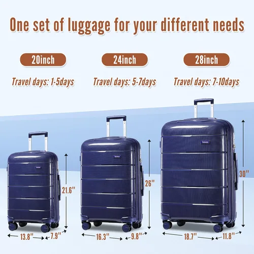 Vista 9 de Joyway maleta de equipaje, Azul, Equipaje Spinner Ruedas Hardside Equipaje 8pcs Set Ligero Pp Durable Equipaje Con Tsa Lock..