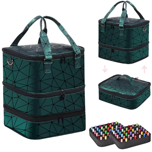Vista 9 de FCQQYWZ Organizador de esmalte de uñas con 2 fundas desmontables con capacidad para 60 botellas y lámpara de uñas, organizadores de uñas portátiles