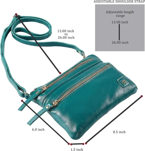 Vista 2 de Wise Owl Accessories Bolso cruzado pequeño de cuero real con triple cremallera para mujer, bolso cruzado vintage de primera calidad