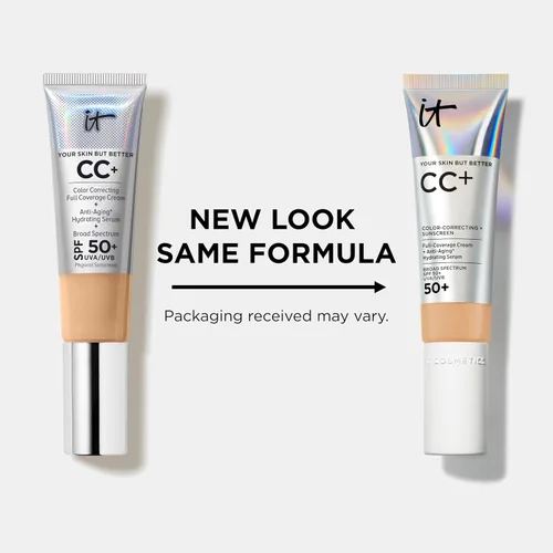 Vista 2 de IT Cosmetics CC+ Crema con SPF 50+ Base de cobertura completa con acabado natural (Rich Cool - 1.08 fl oz) y corrector 2 en 1 y pincel de base #7