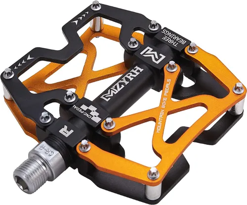 Vista 19 de Mzyrh - Pedales de bicicleta de montaña, ultra fuertes, coloridos, mecanizados CNC, de 9/16 pulgadas, ciclismo sellado con 3 rodamientos