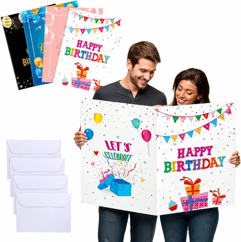 Vista 7 de Leitee 4 Piezas Tarjetas de Cumpleaños Jumbo Feliz Cumpleaños Tarjetas de Cumpleaños Grandes con Sobre 17 x 12'' Tamaño Extra Grande Tarjetas