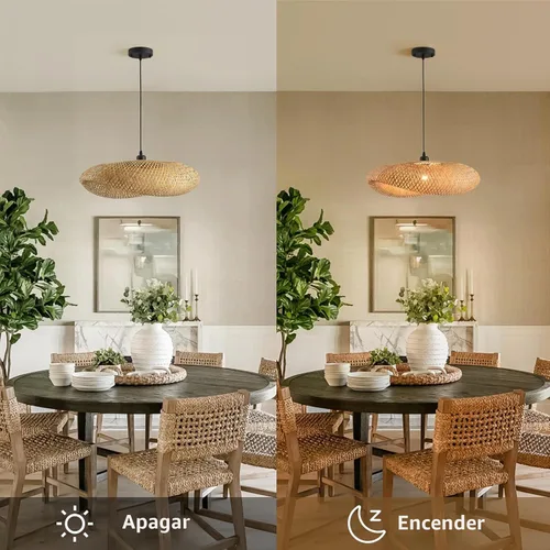 Vista 7 de lámpara colgante de bambú de 19.7 pulgadas estilo granja con enrejado de ratán para comedor, luces boho, accesorio de iluminación para isla