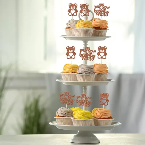 Vista 4 de Gyufise 24 piezas de decoración para cupcakes con texto en inglés «We Can Bearly Wait» («We Can Bearly Wait») para cupcakes con purpurina marrón