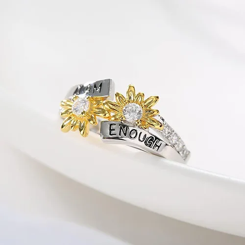 Vista 5 de Generic Juego de anillos para ti bicolor I Am Enough English con margaritas de diamantes a la moda multicolor anillos para mujer regalos para mujer