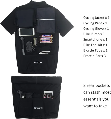 Vista 5 de Spotti Playera de manga corta para ciclismo de hombre con 3 bolsillos traseros, transpirable, secado rápido