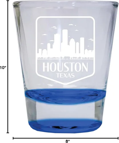 Vista 3 de Houston Texas Souvenir - Vaso de chupito grabado redondo de 1.5 onzas, color azul Azul Unidad única
