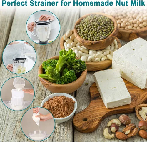 Vista 5 de Boao Paquete de 6 bolsas de leche de nueces, bolsas reutilizables para colar alimentos con cordón de nailon de malla fina, 3 tamaños