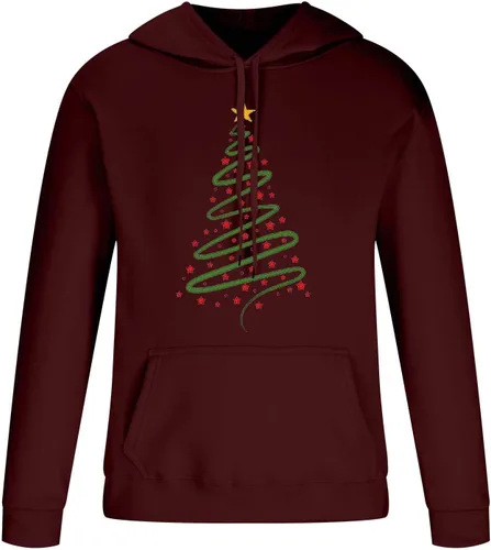 Vista 3 de Sudadera con capucha para hombre, estilo simple, con estampado de árbol de Navidad, sudadera cálida de invierno de manga larga con cuello en V