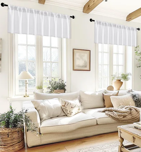 Vista 33 de XTMYI Cortinas pequeñas para ventana de sótano, cenefas opacas para oscurecer la habitación para sala de estar, juego de 2 unidades, beige natural