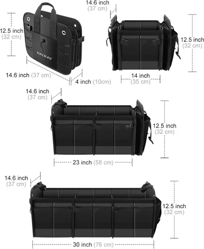 Vista 4 de HAOKAY Organizador de maletero de automóvil con tapa, resistente, extra grande, color negro, Oxford, multicompartimentos, plegable, para SUV