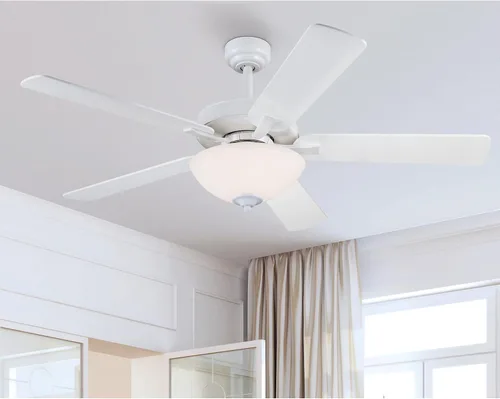 Vista 7 de Westinghouse 7308300 Albert, ventilador de techo LED tradicional con luz, 52 pulgadas, acabado blanco, vidrio esmerilado