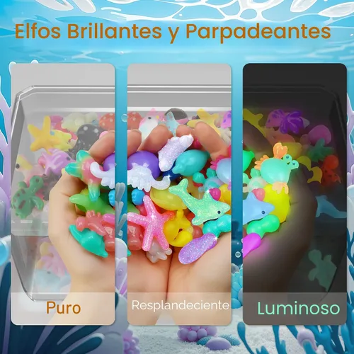 Vista 4 de Timetome Kit de Juguete Elfo de Agua Mágico para Niños – 20 Geles (11 Normales + 6 Brillantes + 3 con Purpurina) y 10 Moldes Fabricante de Squishy