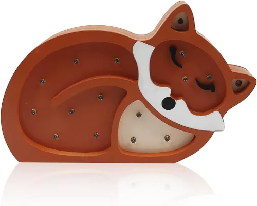 Vista 3 de Luz de noche LED decorativa para niños, decoración de guardería de bebé, lindo zorro lámpara de mesa de madera, letrero de animal, adorno