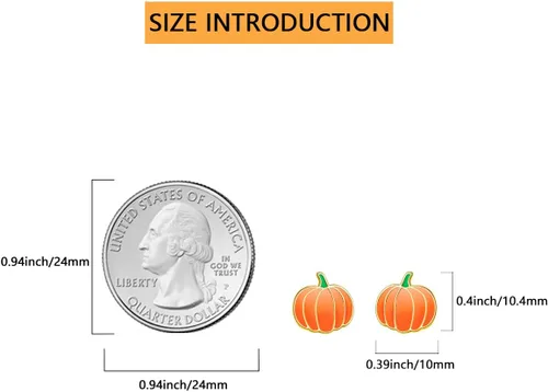 Vista 3 de Aretes de calabaza de plata de ley 925 chapados en oro, aretes de calabaza para fiesta de Halloween, regalo de Acción de Gracias, aretes de otoño