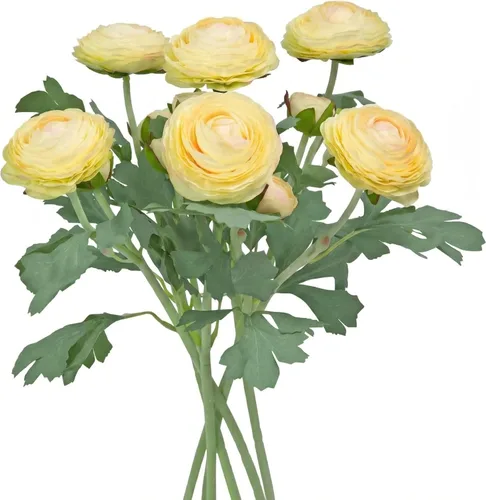 Vista 15 de Flores artificiales de ranúnculo con tallo de tacto real, flores de ranúnculo de seda (azul, 6 unidades)