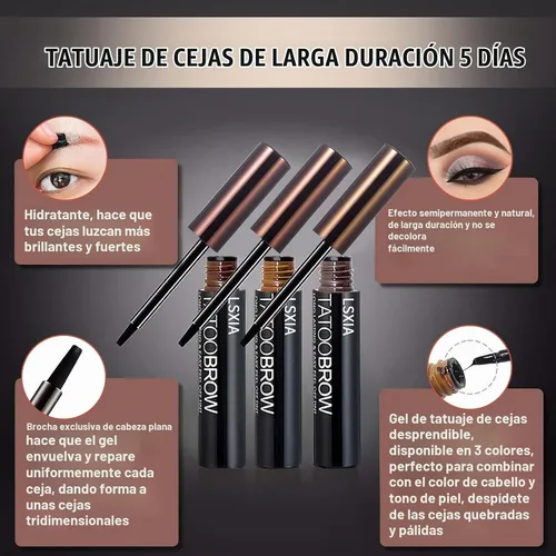 Vista 4 de 2 piezas de gel de cejas tipo tatuaje, tinte elegante natural, gel de cejas de larga duración, impermeable, tatuaje de cejas, tinte de cejas