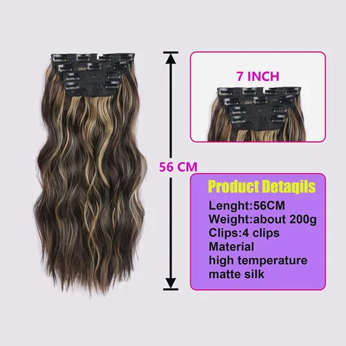 Vista 3 de piaou Extensiones de cabello rizado con clip, de 20 pulgadas, 4 unidades, balayage, extensiones de cabello castaño oscuro a castaño, extensiones