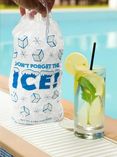 Vista 2 de Bolsas de hielo de plástico con cordón, 8 libras., Transparente