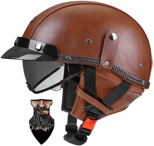 Vista 12 de Casco Moto Retro Jet Vintage DOT Homologado para adultos, hombres y mujeres, forro transpirable desmontable, Visera Retráctil PC y hebilla rápida
