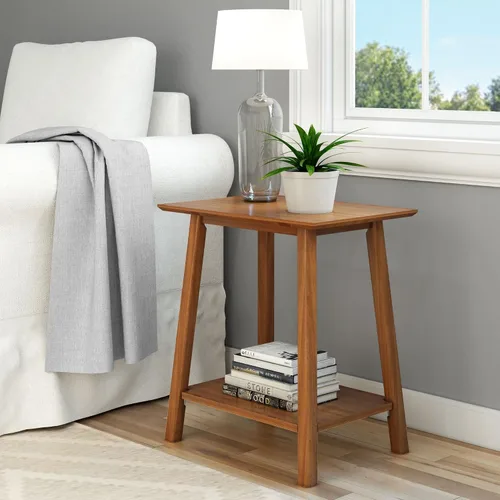 Vista 13 de Plank+Beam Mesa auxiliar de madera con almacenamiento, mesas auxiliares modernas de mediados de siglo para sala de estar, mesita de noche pequeña