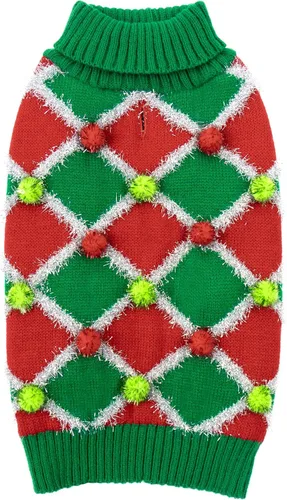 Vista 12 de cyeollo Vestido suéter para perro de San Valentín, suéteres cálidos de cuello alto para perros pequeños y niñas, ropa de punto elástico