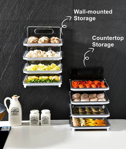 Vista 6 de Xicennego Organizador de ingredientes de cocina montado en la pared, 4 capas, sin BPA, juego de estantes plegables para cocina, organizador