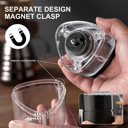 Vista 5 de Molinillos de café para uso doméstico, molinillo de café de rebabas, cafetera con molinillo de carga USB integrada, molienda gruesa y fina, adecuada
