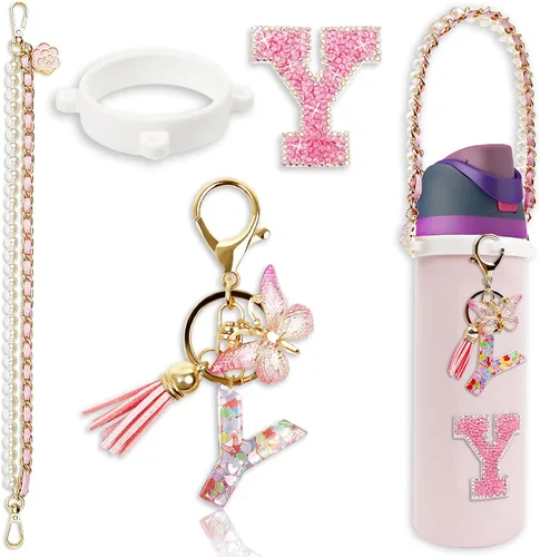 Vista 25 de Letter Handle Strap Accessories with Cute Initial Charm Compatible with Owala Water Bottle 24oz 32oz 40oz Owala Kids