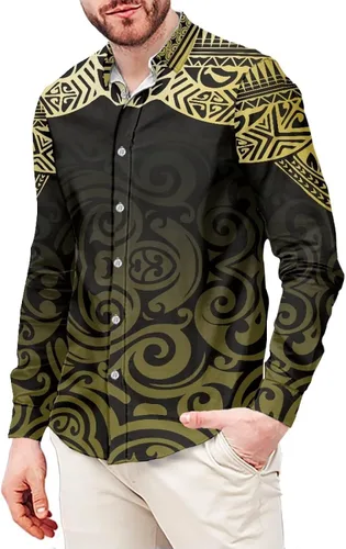 Vista 17 de Camisetas polinesias de manga larga para hombre para hombre, diseño floral de plantas tropicales, camisa con botones en la parte superior