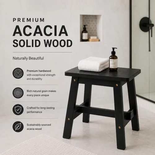 Vista 4 de BEEFURNI Taburete rectangular de madera de acacia de 18 pulgadas, banco