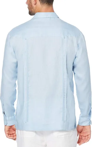 Vista 3 de Cubavera Camisa Guayabera de manga larga con cuatro bolsillos para hombre, 100 % de lino, detalle de pinzas, ajuste relajado