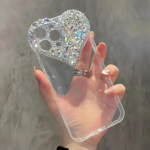 Vista 3 de Funda protectora compatible con iPhone 12 para mujeres y niñas, con diamantes de imitación 3D con diamantes de imitación de lujo, bonita funda
