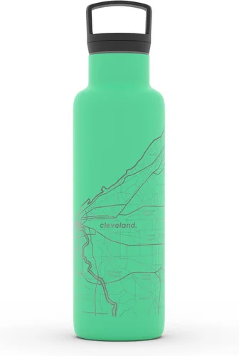 Vista 178 de Well Told Botella de agua aislada con mapa de Washington DC grabado, botella de acero inoxidable grabada (21 onzas, blanco) botella aislada de mapa