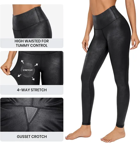 Vista 5 de CRZ YOGA - Leggings de piel sintética mate para mujer, de 25 a 28 pulgadas, pantalones de cuero elásticos de cintura alta, mallas de cuero
