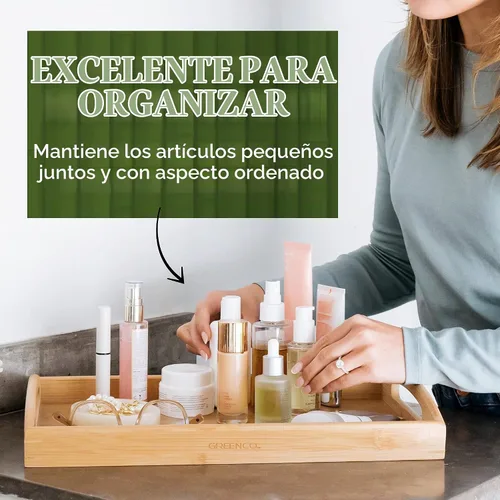 Vista 2 de Greenco Bandeja rectangular de bambú para servir mayordomo con asas, bandejas de cama para comer, bandeja de cama, bandeja de desayuno