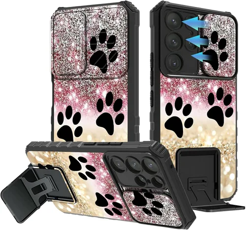 Vista 136 de Funda para Samsung Galaxy A13 5G/4G/A04S, Galaxy A13 5G con cubierta de cámara deslizante, funda de doble capa integrada con función atril