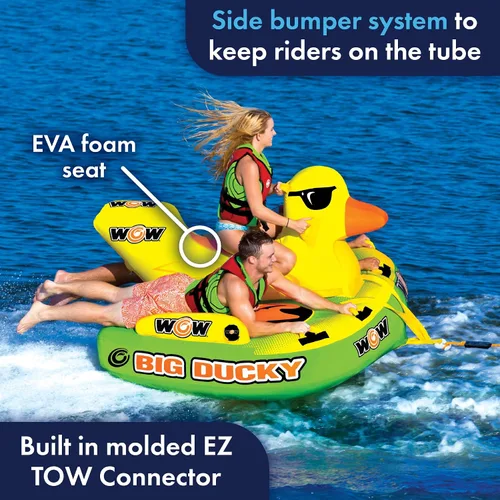 Vista 5 de Wow Sports Big Ducky - Tubo de cubierta remolcable – 1 – 3 personas – Capacidad de 510 libras – Diseño de pato – para navegación – Jóvenes y adultos