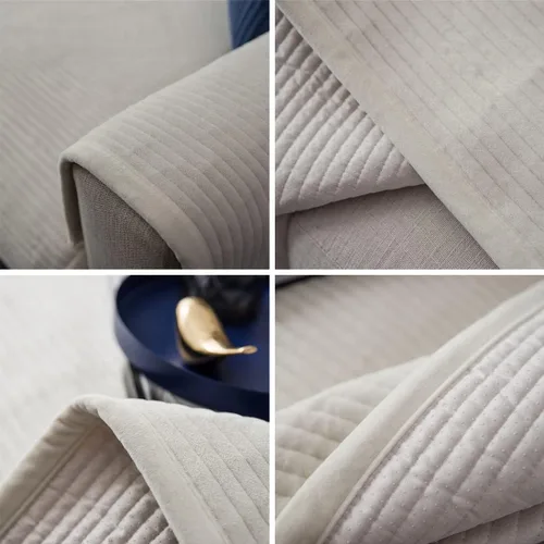 Vista 7 de vctops Fundas de terciopelo afelpado para sofá modular, funda de sofá lisa súper suave a rayas, protector de muebles grueso de lujo para perros