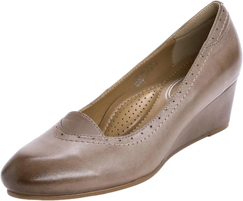 Vista 10 de Mona flying Women's Leather Closed Toe Mid Wedges Pumps Dress Heel Shoes Negro